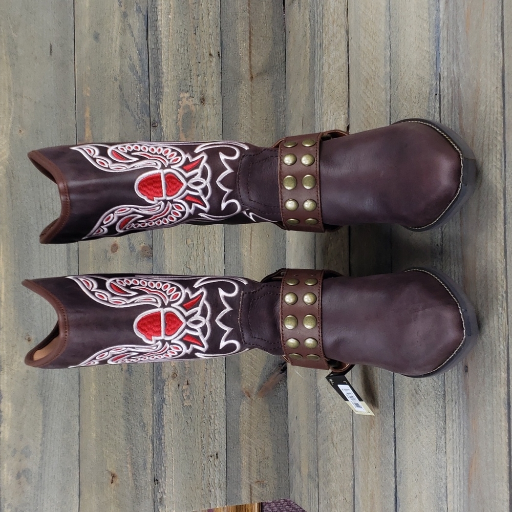 Women's Dingo City Limits Harness Boots  Embroidered Design Brown - Picture 4 of 8